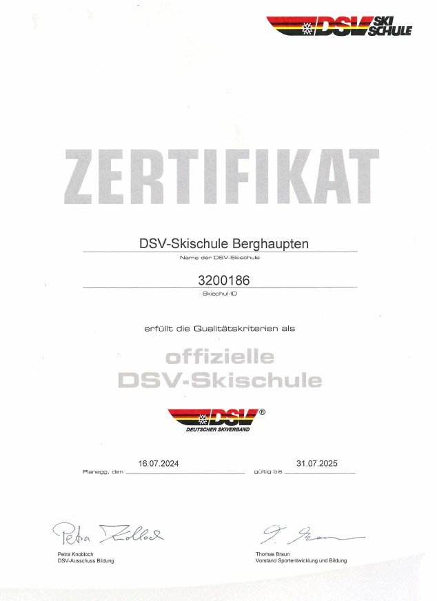 2025 DSV Zertifikat Ski Club Berghaupten e.V